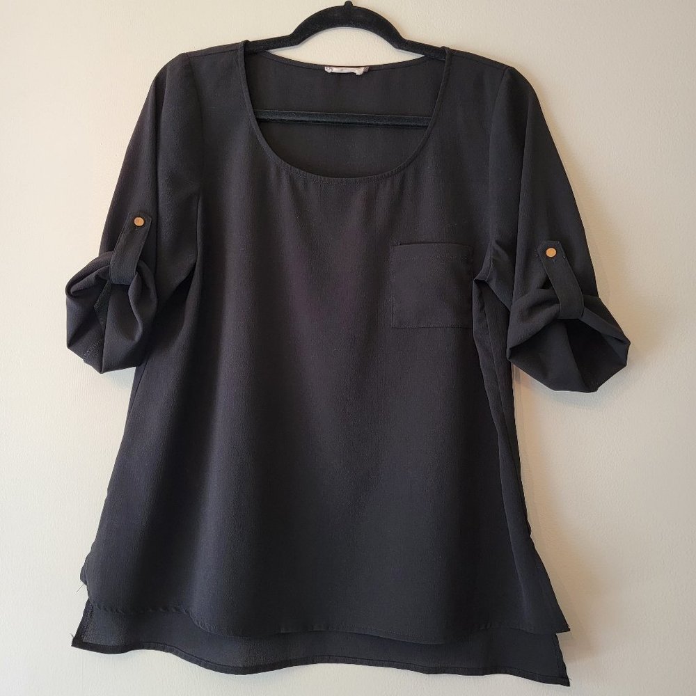 Sis Sis, Black Blouse with Pocket Detail, Size M